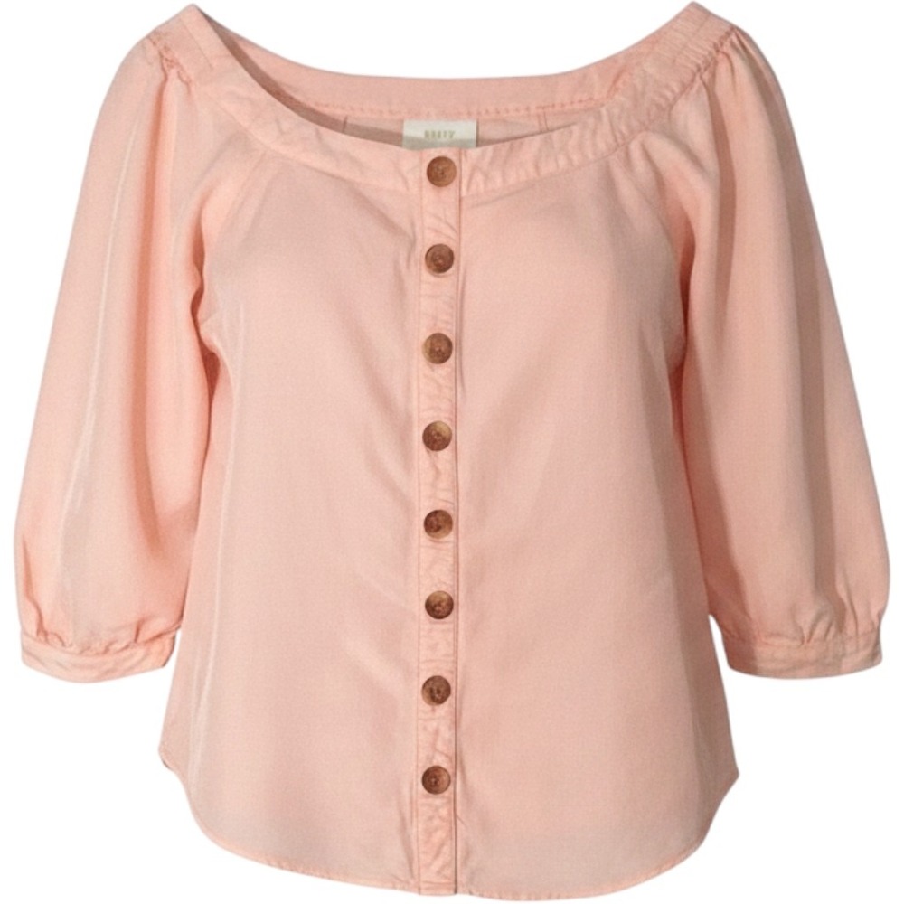 Maeve Anthropologie Blouse Womens‎ 0 Peach Linen Blend Button Up Peasant Top